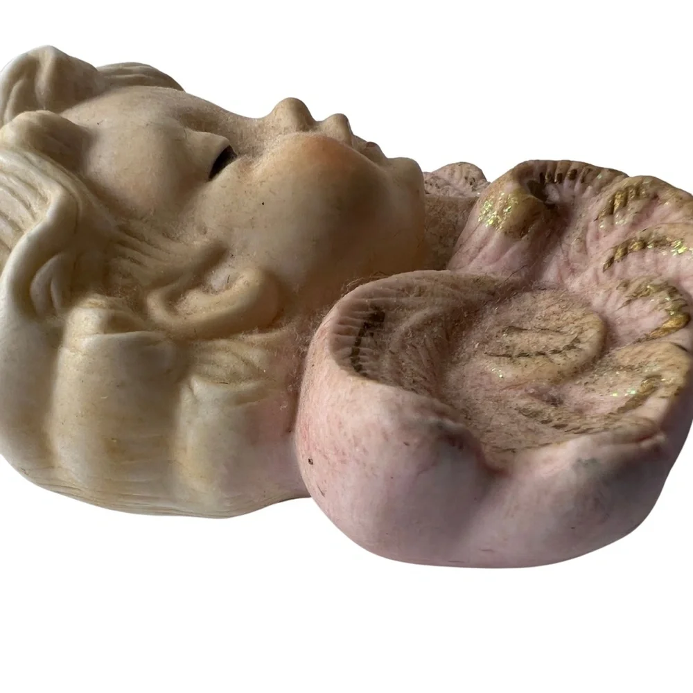 Two Vintage Christmas Cherub Angel Ornament Bisque Porcelain